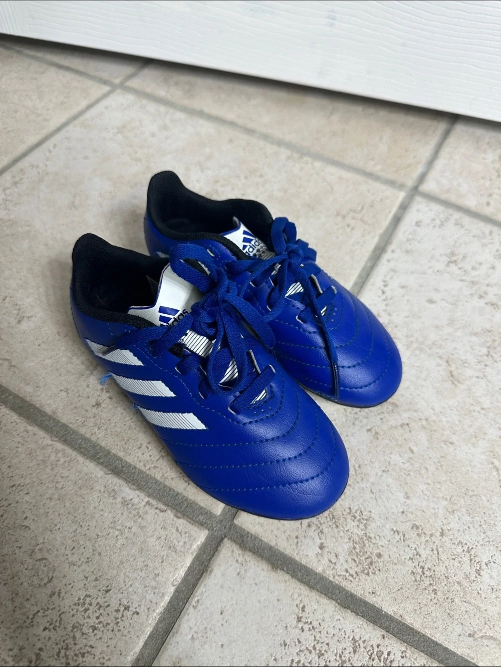 adidas Kids Royal Blue Soccer Cleats with White Stripes